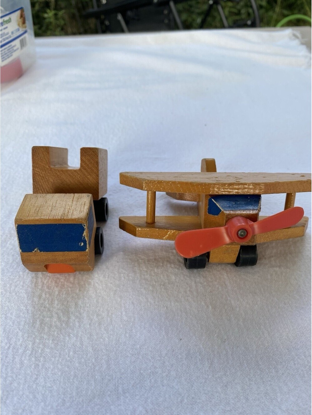 Vintage 1972 Mattel Wooden Dump Truck And Airplane Toy Set; Made In Korea